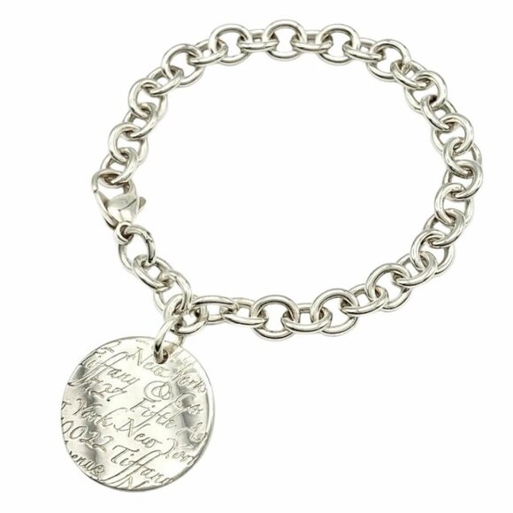 Tiffany & Co. Notes Fifth Avenue Tag Bracelet 6.9" Silver 925 Auth w/Box #tklm